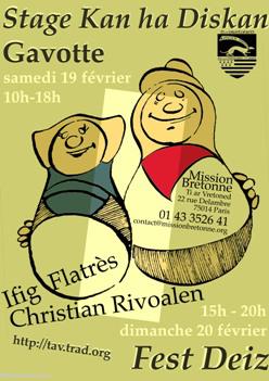 Affiche Mission Bretonne du stage de Kan ha diskañ et du fest deiz.