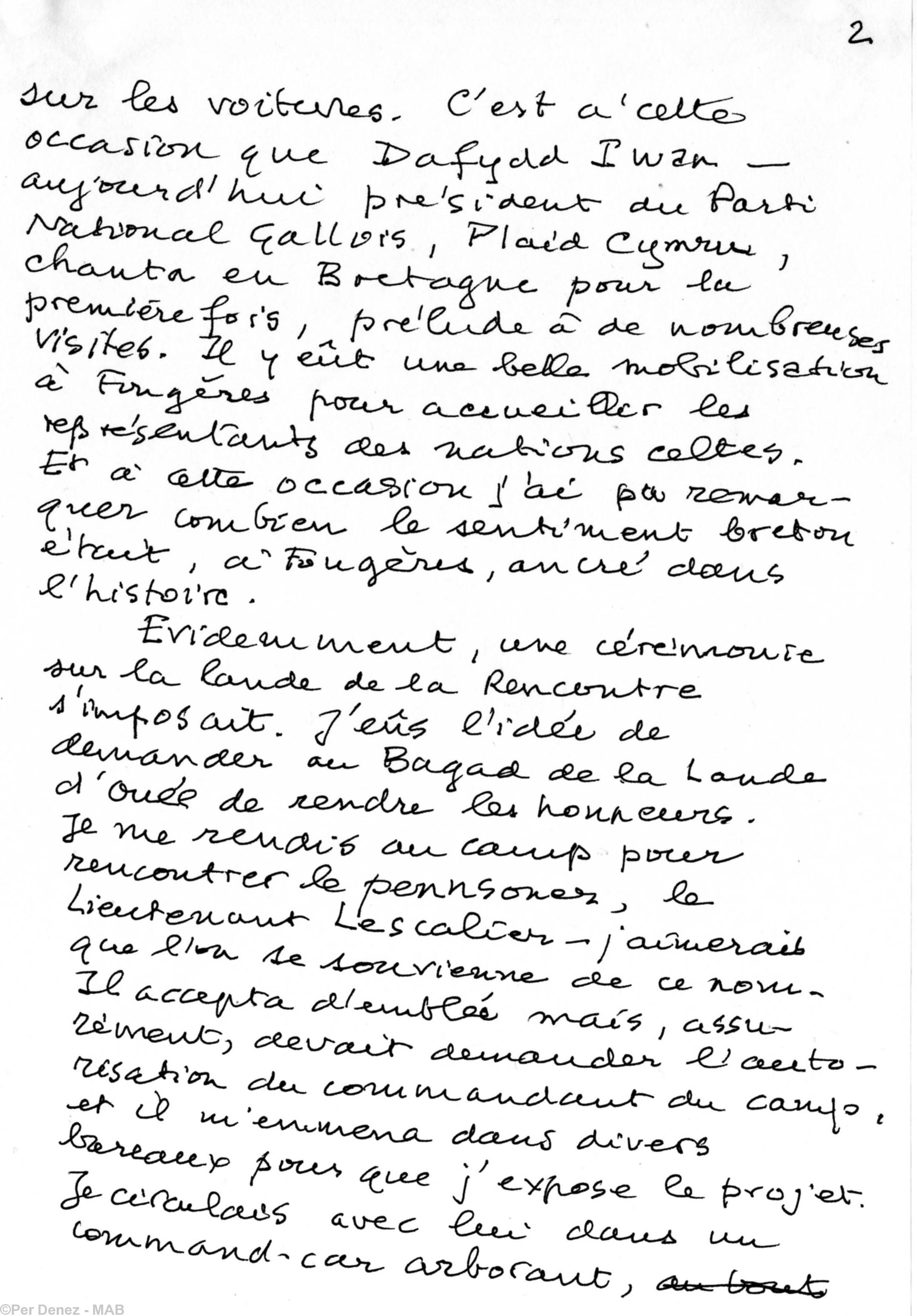 Deuxième page de la lettre de Per Denez Deuxième page de la lettre de Per Denez