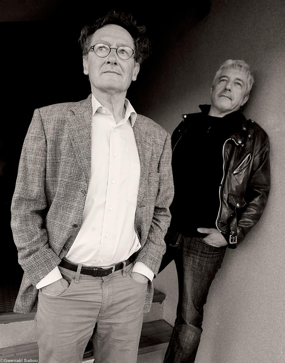 Jean-Jacques Monnier historien et Olivier Caillebot journaliste auteurs de <i>Histoire de Bretagne pour tous.</i> Audio-livre des Éditions Skol Vreizh paru en 2012. Photo de Gwenaël Saliou.