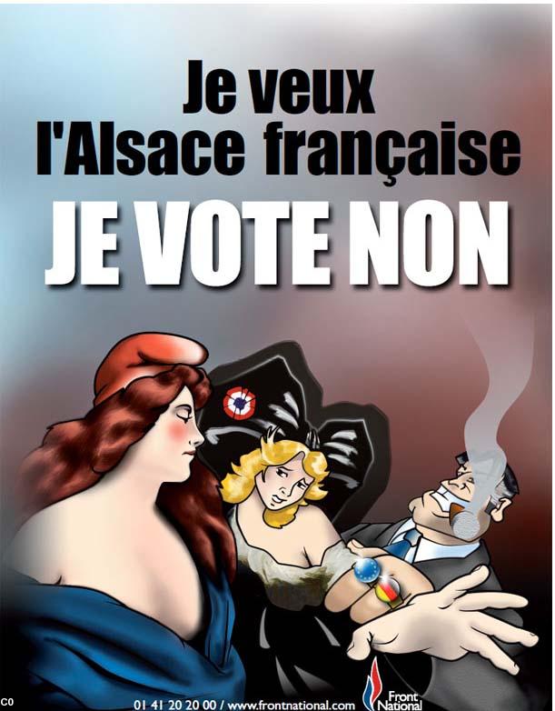 L'affiche odieuse du Front National jouant sur les vieux démons 
des états-nations à l'origine de 100 millions de morts et du déclin 
de l'Europe.