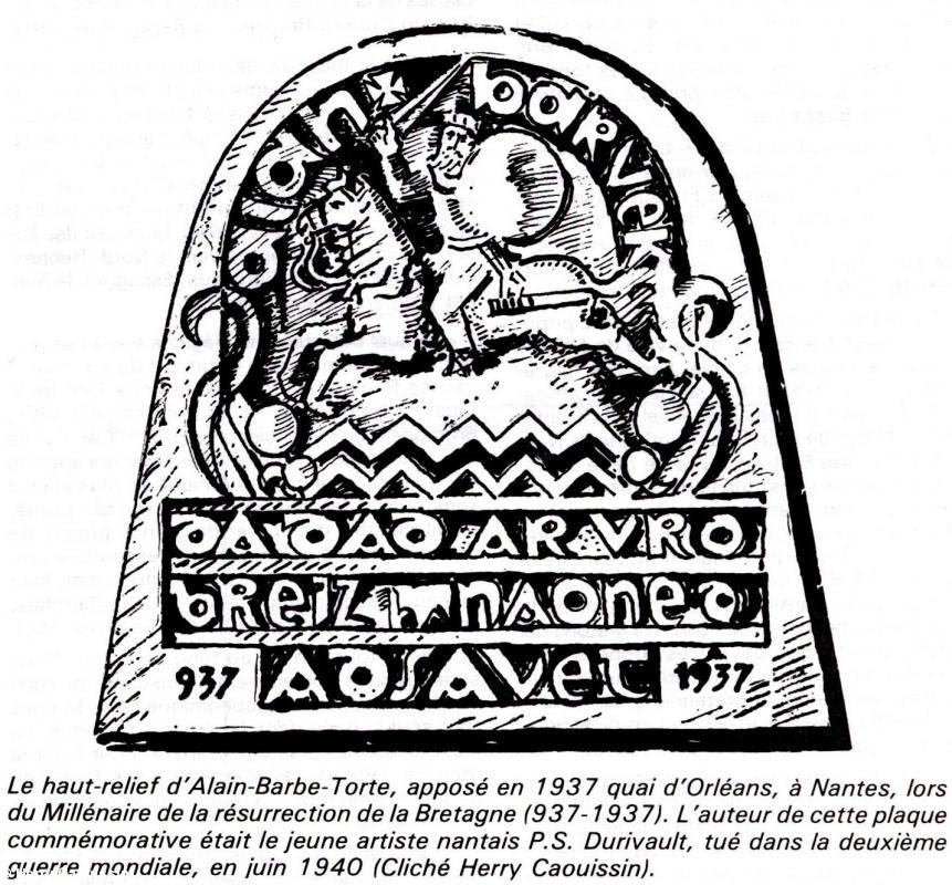 cliché de Herry Caouissin du Haut-relief de Pol Durivault sur Alain Barbetorte. Ce cliché fut publié par Daclc'homp sonj, n° 7, printemps 1984, page 2, article de Yann Brekilien, " Sans le Pays nantais, l'histoire de Bretagne mutilée "