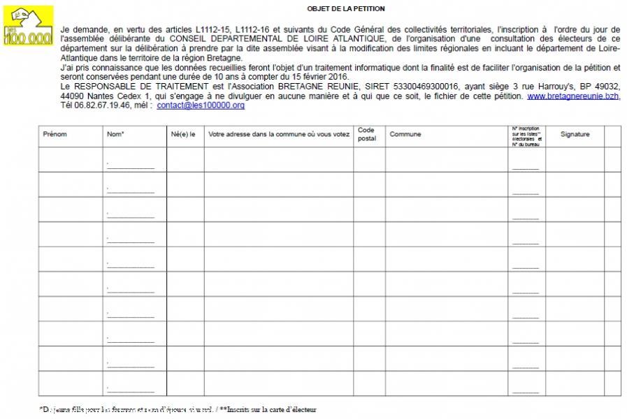 pétition lancée par Bretagne Réunie, 44=Breizh et Dibab : les "100 000"