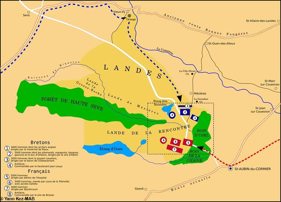 Carte de la bataille de Saint Aubin du Cormier par Yann Kez.