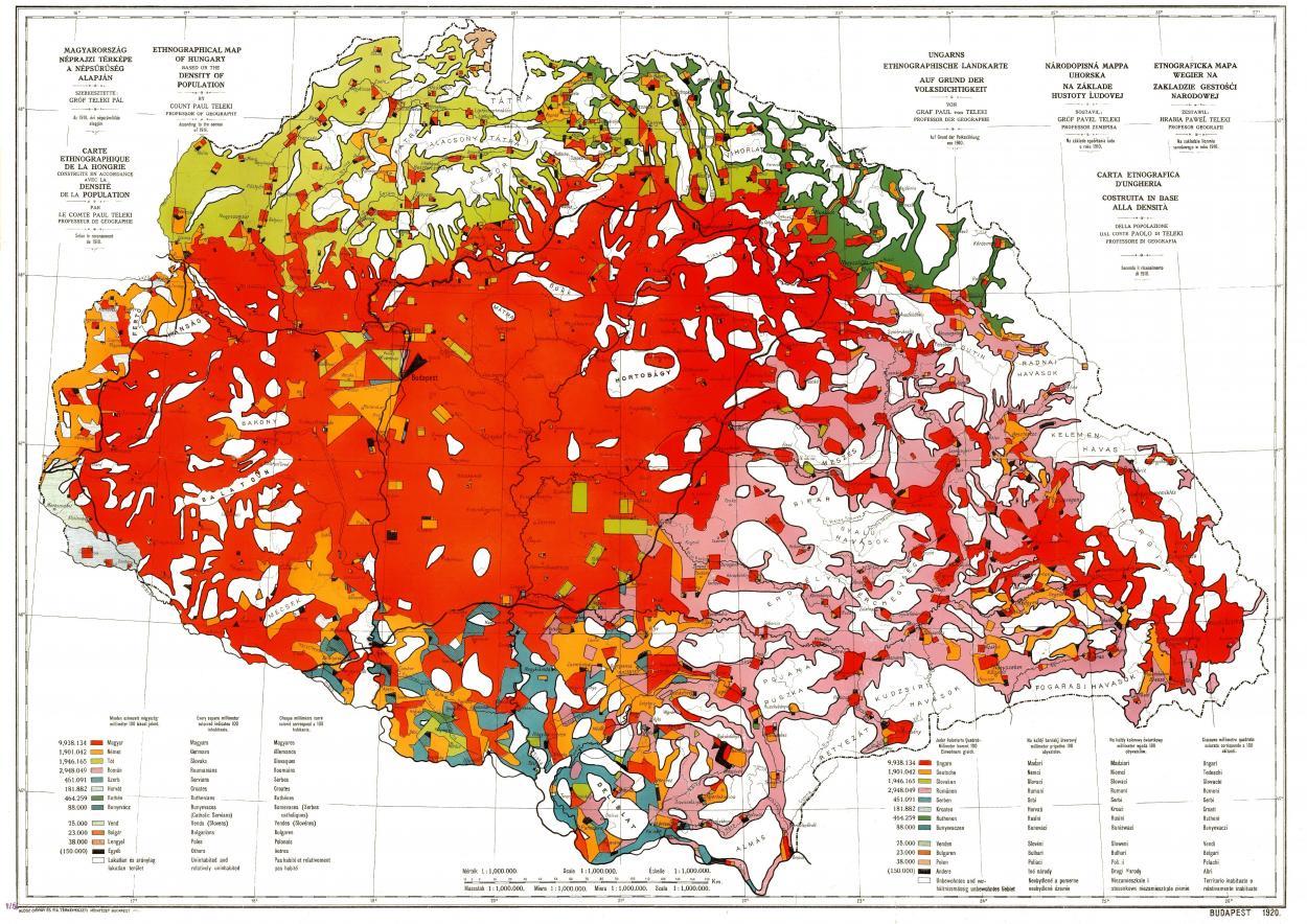 Carte ethnographic présentée par les Hongrois durant les négociations du traité de Trianon. A-t-elle été consultée ?