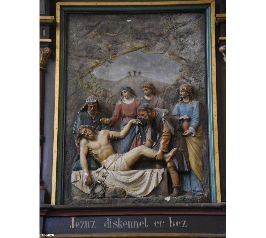 Elliant / Eliant, église Saint Gilles / iliz Sant Jili, Hent-ar-Groaz / Chemin de Croix, panneau 14 Elliant / Eliant, église Saint Gilles / iliz Sant Jili, Hent-ar-Groaz / Chemin de Croix, panneau 14