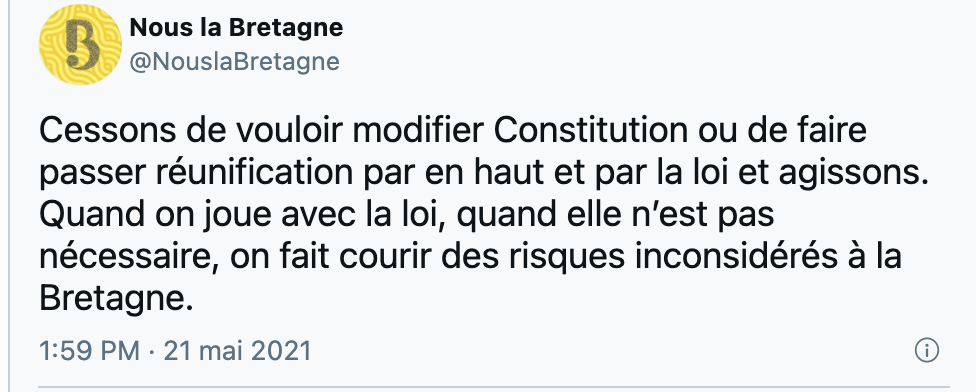 Tweet de Thierry Burlot, tête de liste LRM, suite à la censure de la  loi Molac,