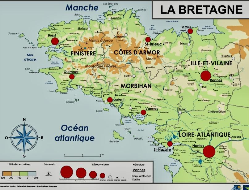 Carte de l'institut cultuel de Bretagne