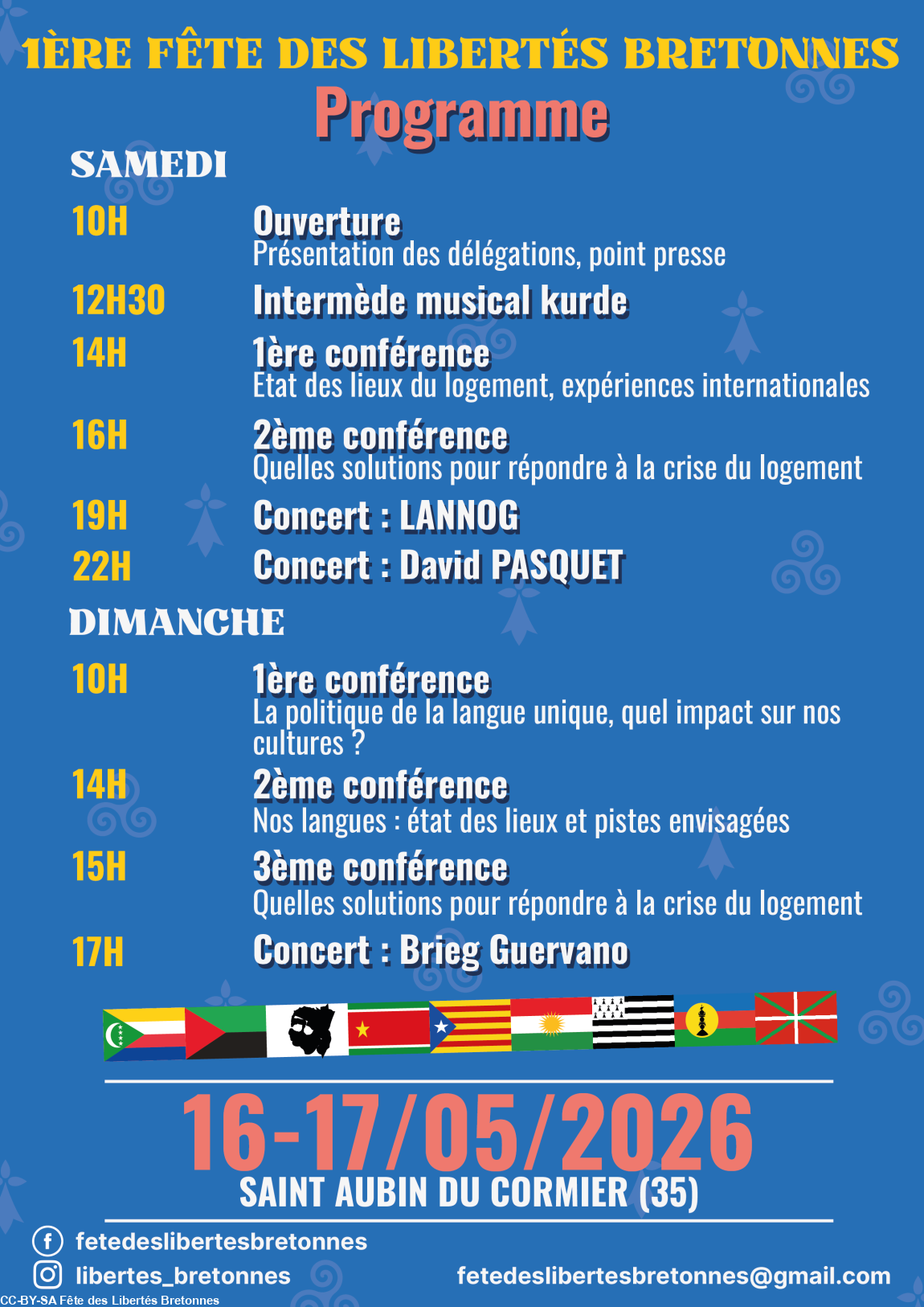 Programme de la 1ère fête des libertés bretonnes
1ere Federaille des libertës bertones
1añ Gouel Frankizioù Breizh