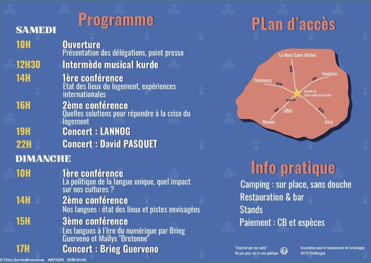 Programme et plan d'accés des Libertés Bretonnes 2026