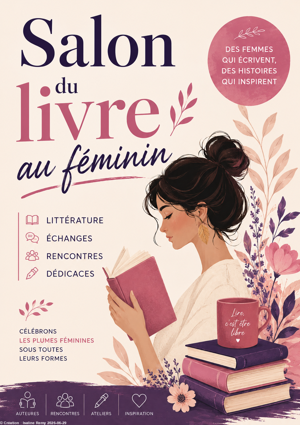 Affiche d'illustration pour un salon du livre au féminin. Pour la beauté du geste.